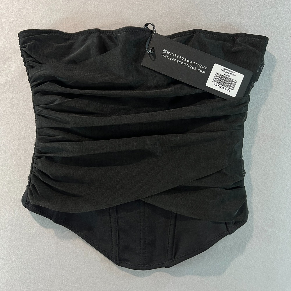 White Fox Next To Nothing Strapless Bustier Black Corset Top Size XS NWT - Picture 3 of 8